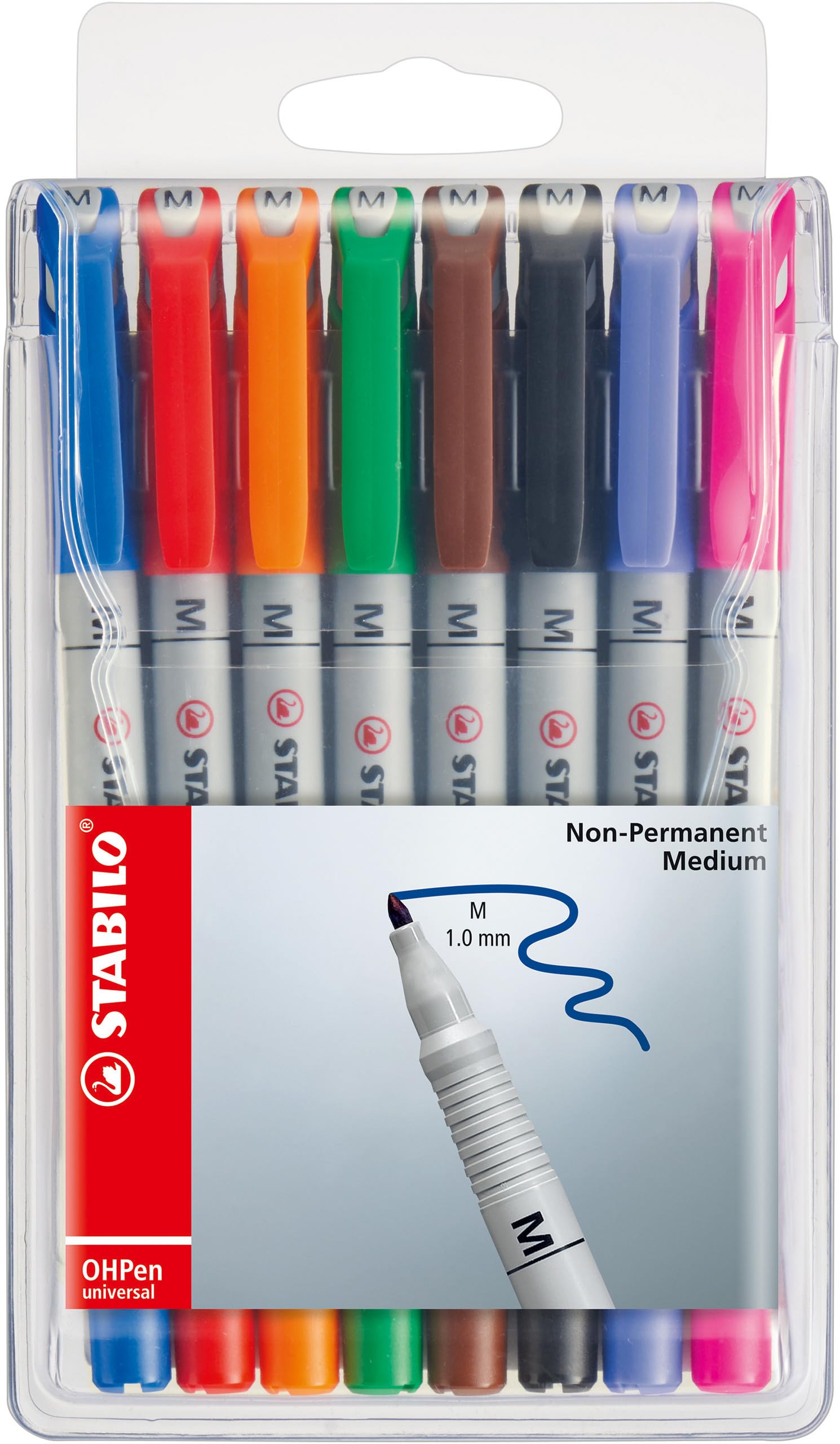 OHP Pen - STABILO OHP Pen Soluble - Medium - Wallet of 8 - Assorted Colours
