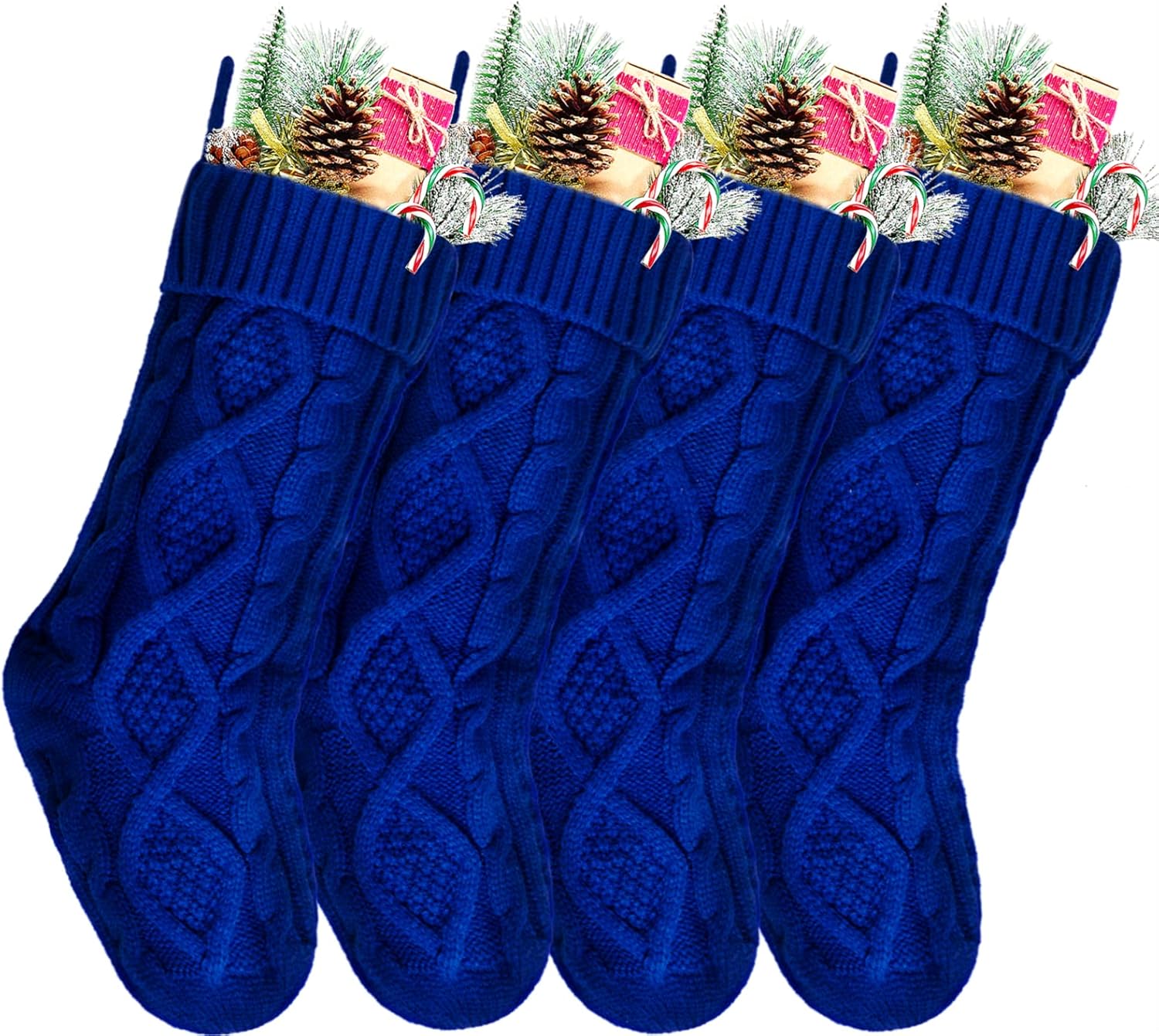 Stockings & Holders - Kunyida Christmas Stockings Bulk, 18 Inch Blue Cable Knit Stockings for Xmas Holiday Decoration, 4 Pack