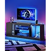 CHOEZON TV Stand with Power Outlets 55 65 inch, Modern Entertainment Center with Multi-Color LED Light, Media TV Console with Adjustable Glass Shelves for Living Room Black MDS01UDBB