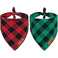 Malier 2 Pack Christmas Dog Bandanas, Classic Buffalo Red Plaid Dog Bandana for Girl and Boy, Pet Scarf Bibs Pet Costume Outfit Accessories for Small and Extra Large Dogs Pets (Large)