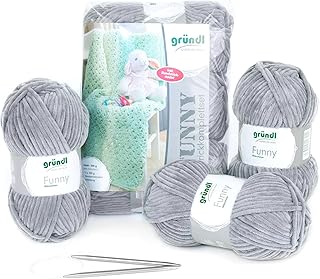 Gründl Strickkomplettset Funny Wolle, Polyester, hellgrau, 29 x 19 x 8 cm