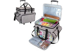 Teamoy Yarn Storage Bag on Wheels, Detachable Rolling Knitting Bag for WIP, Crochet Hooks, Knitting Needles and Supplies, Bag