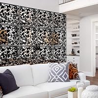 Hanging Room Divider 12 Pcs Flower Carving Pattern Panels Decorative Wall Screen Decor Black