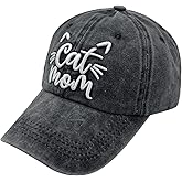 Waldeal Women's Cat Mom Baseball Cap, Washed Adjustable Cat Lover Hat