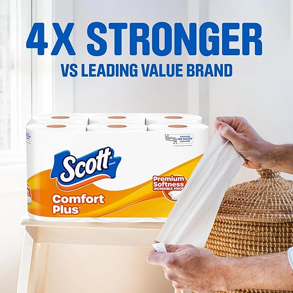 SCOTT COMFORTPLUS TOILET PAPER, 12 TRIPLE ROLLS, 231 SHEETS PER ROLL, SEPTIC-SAFE, 1-PLY TOILET TISSUE