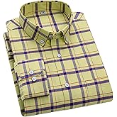 Cromoncent Mens Long Sleeve Oxford Button Down Shirts Casual Dress Shirt for Men,100% Cotton,Plaid/Stripes Shirts