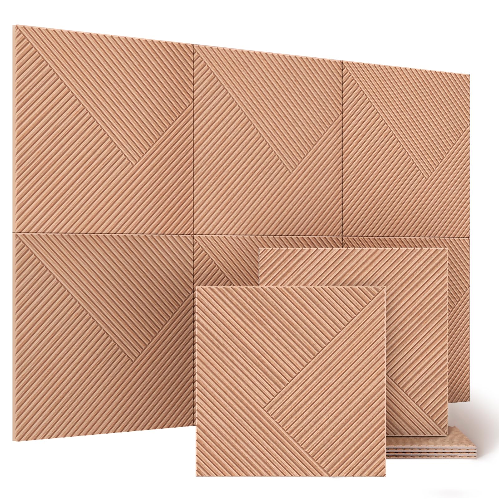 JAMELO Große Akustikpaneele, 6er-Pack 60cm x 60cm Schallschutzplatten mit Holzmusterdruck, selbstklebende dekorative Schallabsorber Schallschutz 3D Wandpaneele auf Filz für Studio und Zuhause