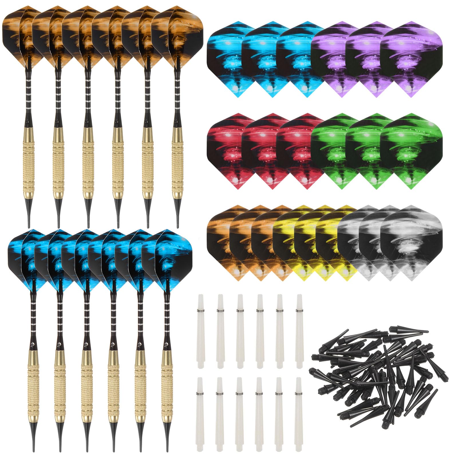 PATIKIL Soft Tip Darts Set Darts Plastic Tip 12 Pack 18 Gram with 60 Extra Plastic Dart Tips 21 Dart Flights 12 Plastic Shafts for Electronic Dart Board