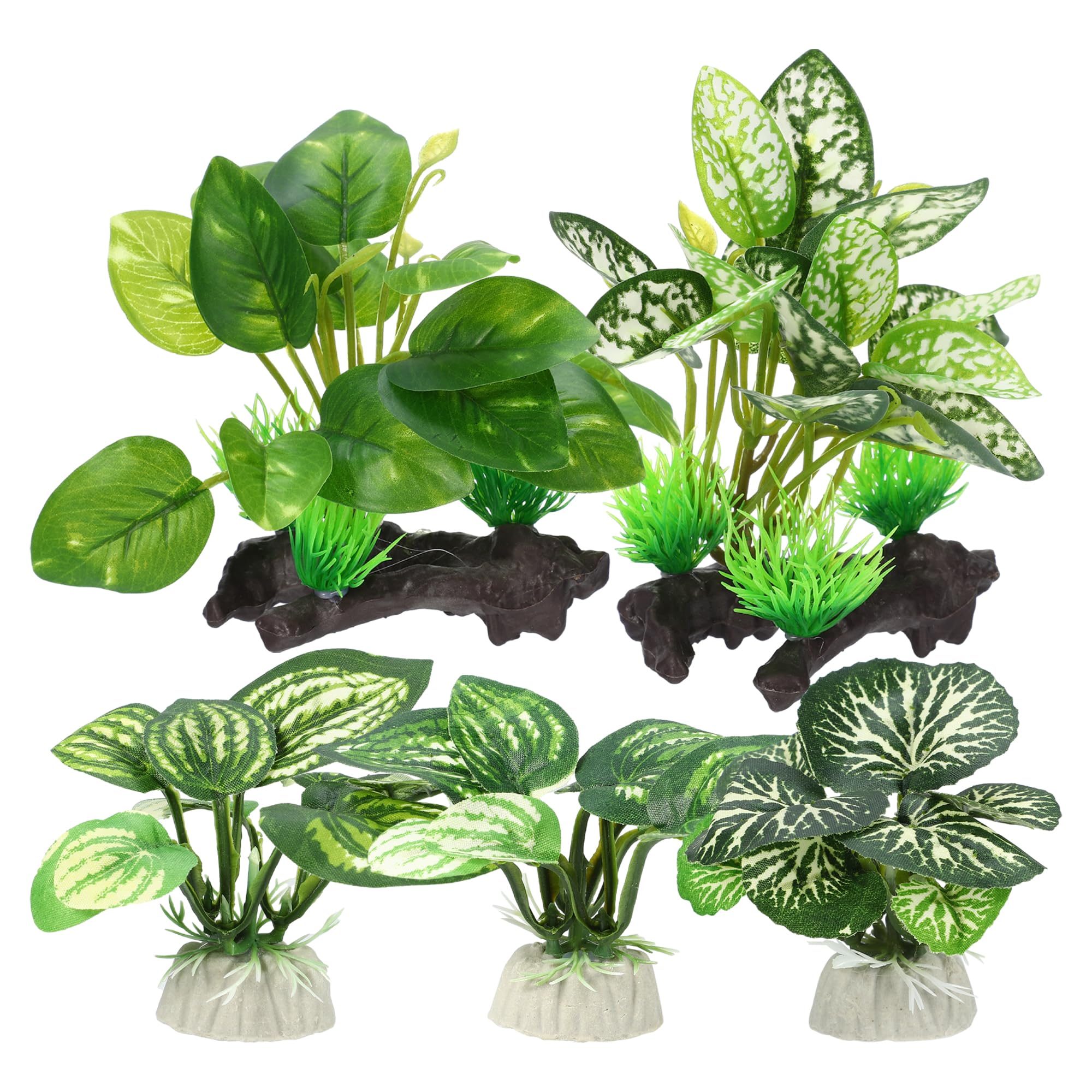 CAPASTEC Aquarium Silk Plants with Driftwood for Betta Fish - Plastic Decorations, Green 5pcs