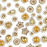 50 PCS Sew on Rhinestones Mixed Shapes Glass Champagne Rhinestones Sew on Crystal Gems Mental Flatback with Gold Claw for Jewelry Crafts Clothes DIY Craft Shoes Dress Jewelry Making