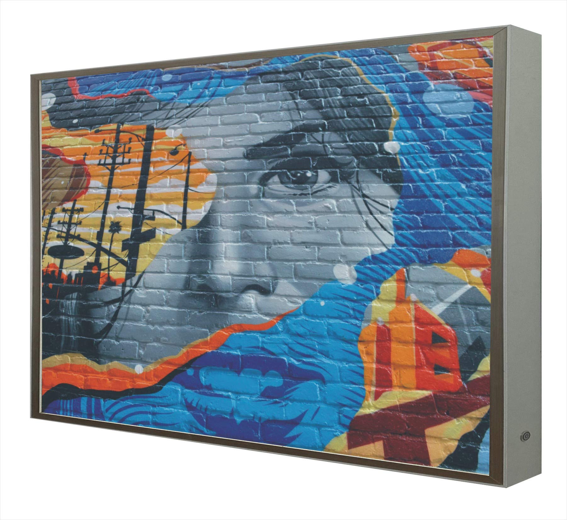 Picture with Frame Lacquered Wood in White with Light LED Urban Art: Detroit