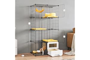 Oneluck Cat Cage Indoor with Litter Box 3-Tier DIY Cat Playpen Detachable Metal Wire Kennel Crate Large Exercise Place Ideal for 1-2 Kitty