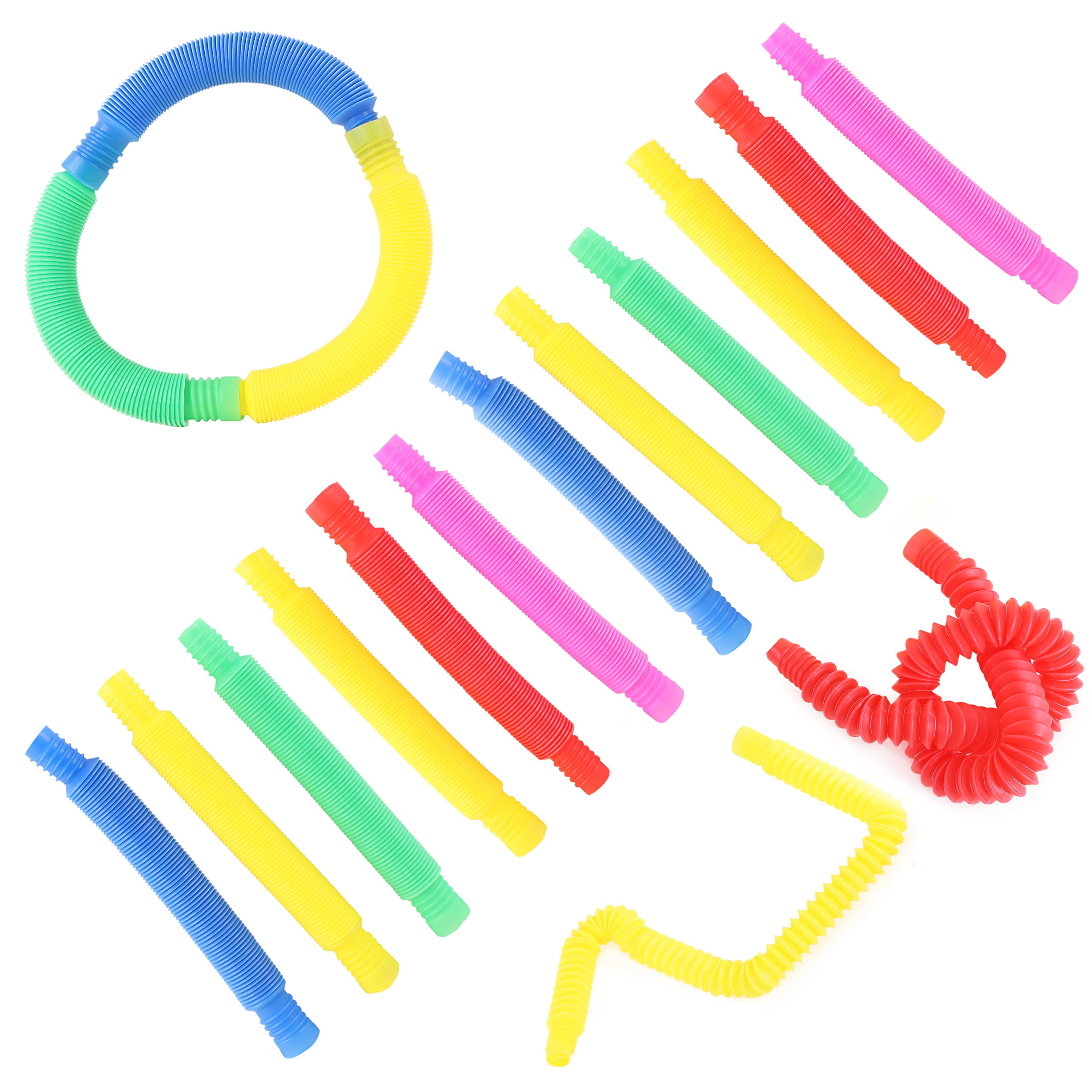 Toyland® Twisted Tubes Ultimate Bundle (12 Pack) 4 x Yellow, 2 x Blue, 2 x Pink, 2 x Red, 2 x Green - Sensory Fun Fidget Toys - Party Bag Fillers - Age 3+