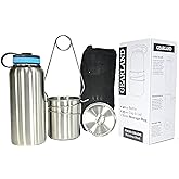 Gearland Canteen Stainless Steel Water Bottle with Nested Camping Cup and Lid for Bug Out Bag, Bushcraft Gear, Metal Canteen with a Wide Mouth Water Bottle and Mess Kit