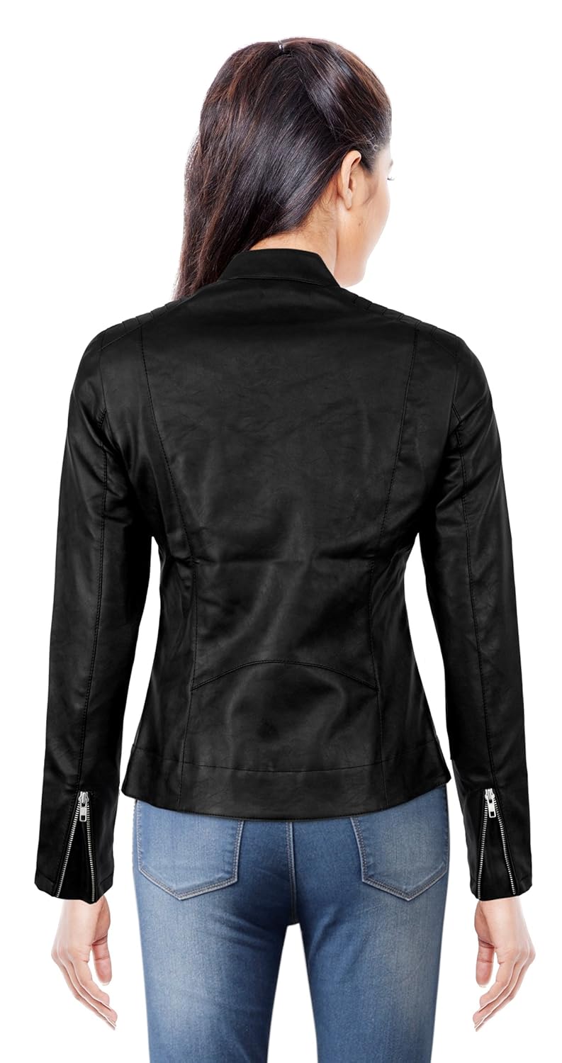 labeeb fashion women's black color faux leather jacket