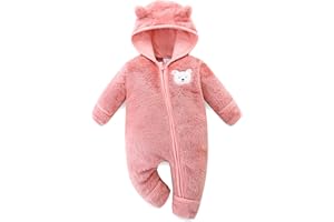 Hikido Baby Fleece Winter Jumpsuit Outfits Cute Cartoon Comfy Snowsuit Fluffy Romper for 0-18M
