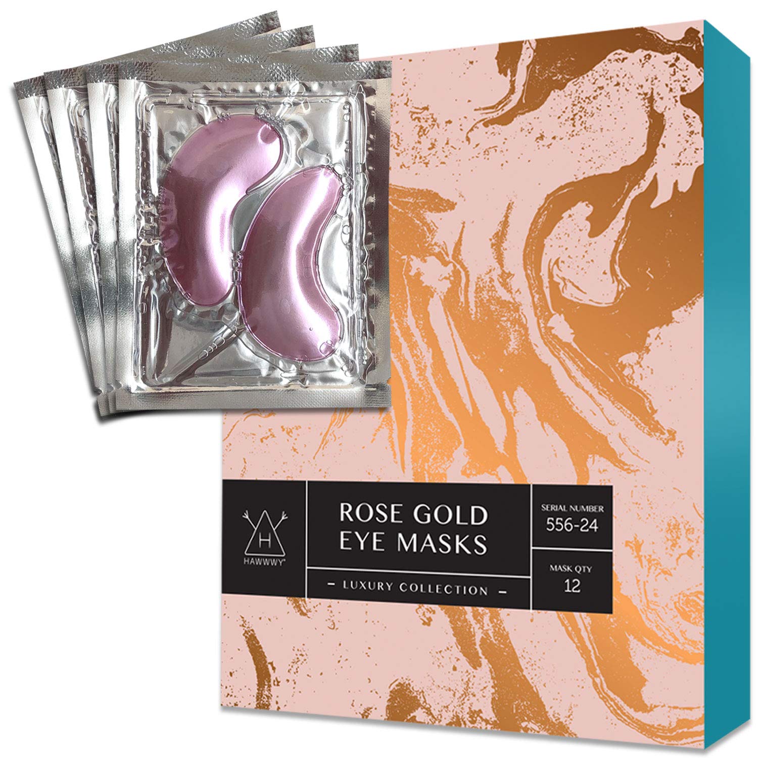 Hawwwy Rose Gold Under Eye Cool Pads, Luxury Under Eye Masks, Dark Circles Under Eye Treatment, Under Eye Bags, Undereye Patches, Rose Gold Eye Mask for Puffy Eyes, Anti-Wrinkle, Gel Pad (12Pack)