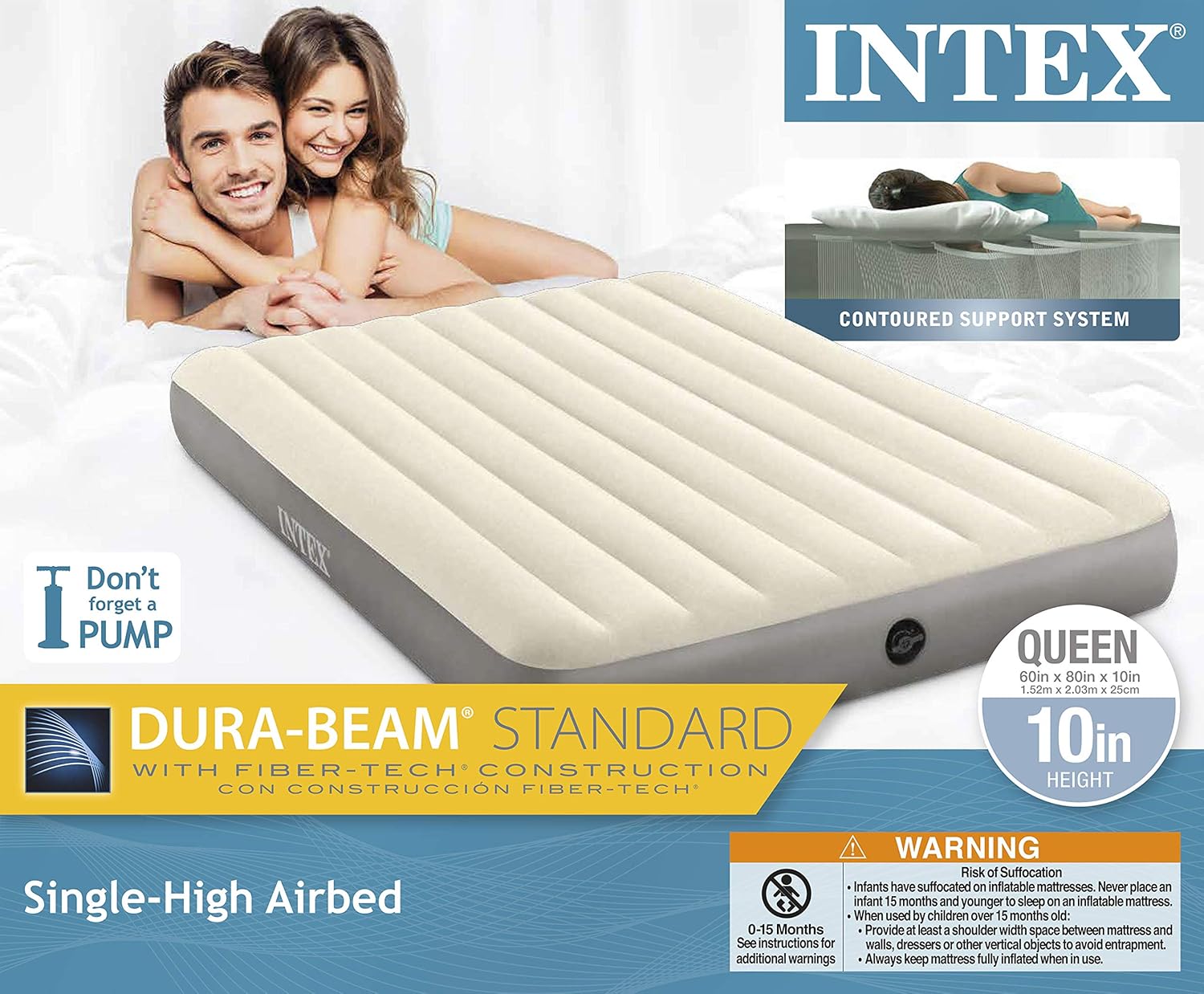 Intex Dura-Beam Standard Series Single-High Airbed, Queen : Sports & Outdoors