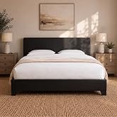 Allewie Queen Size Faux Leather Bed Frame, Adjustable Headboard, Black | Platform Bed with Heavy Duty Mattress Foundation, Noise-Free, Easy Assembly, Wood Slat Support, No Box Spring Needed