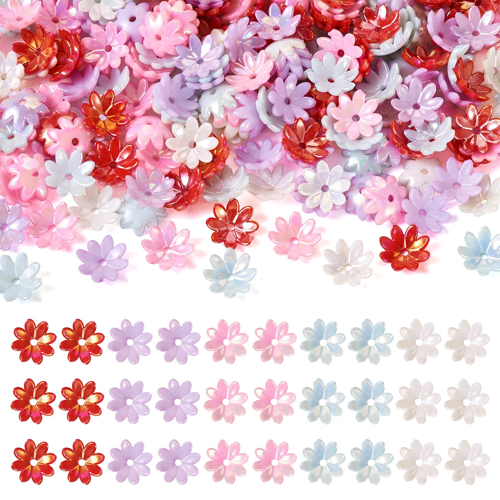 Bestewelry 250 pcs Flower Bead Caps Acrylic Multi-Petal Flower Bead Cone Blooming Floral Loose Spacers Beads for Earring Ring Bracelet DIY Jewellery Making