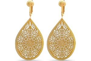 Aloha Earrings - Victorian Filigree Clip On Earrings for Women - Non Pierced Dangle Fashion Jewelry