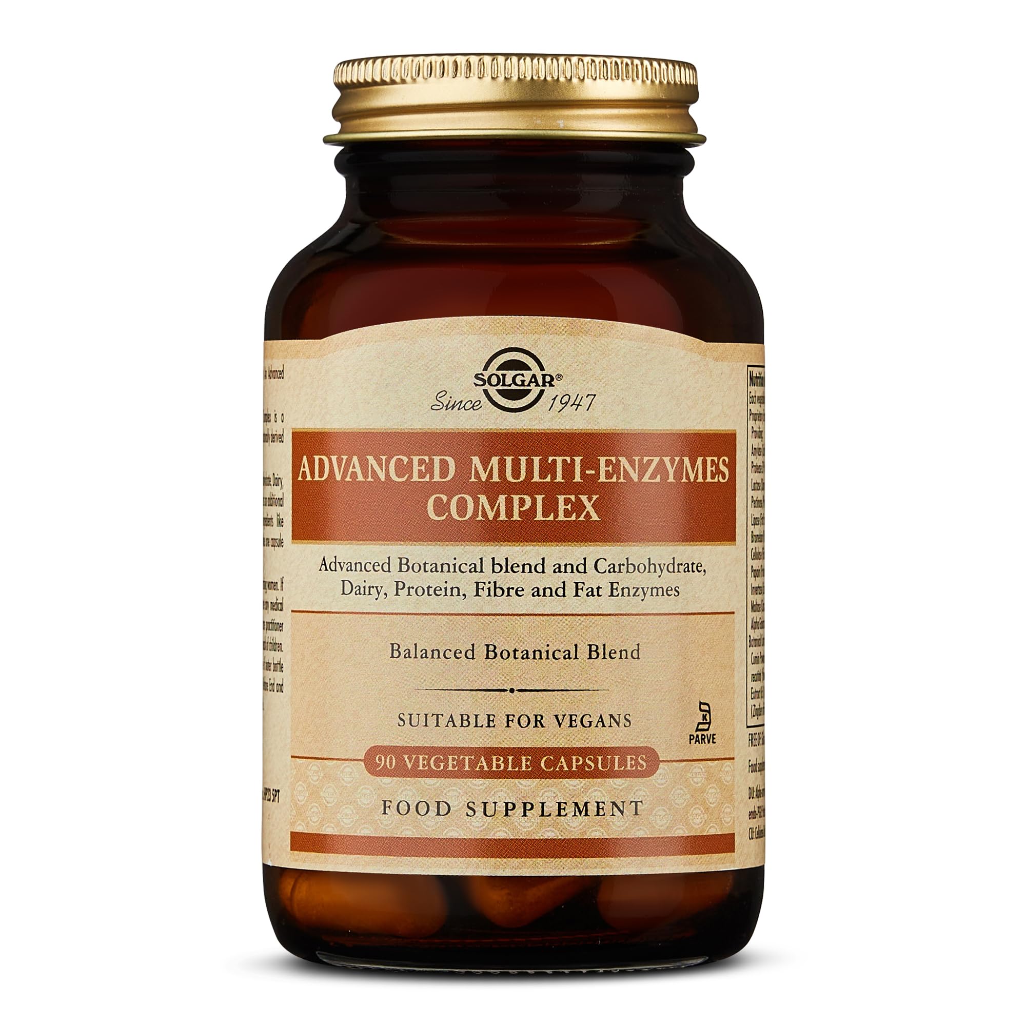 Solgar Advanced Multi-Enzyme Complex Vegetable Capsules, Pack of 90 - For Improved Digestion and Food Absorption - Naturally Derived Enzymes - Vegan and Kosher