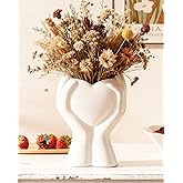 A Heart Held in Two Hands White Vases for Flowers - Cute Modern Small Ceramic Flower Vase for Pampas Grass - Decorative Table Vase for Coffee or Dining Table Centerpiece, Shelf - Gift for Mom (White)
