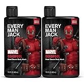Every Man Jack Deadpool Body Wash Gift for Men – Plant-Based Cleansers & Moisturizers – Paraben & Dye Free – 13.5 fl oz (2 Pack)