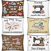 Reginary 6 Pcs Quilting Gifts for Women Sewing Cosmetic pouch Sewing Gifts Canvas Makeup Bag Pouch with Zipper for Funny Sew Lovers Quilting Enthusiast Christmas Mother's Day (Classic Style)
