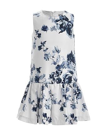 Gulliver Mädchen Kleid | Farbe Blau Weiß | Ärmellos |mit Blumen Muster | Locker | Baumwolle | für 8-13 Jahre