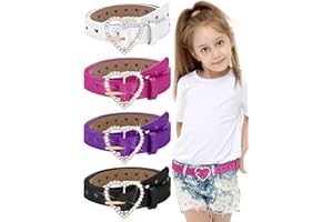 Newcotte 4 Pcs Girls Belt Kids Leather Belts Waist Belt Rhinestone Heart Metal Buckle