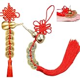 2PCS Feng Shui Metal Gourd Charms with 5 Coins for Health &amp; Success | For car, front door/entryway handles, backpacks/totes/luggage, home office desks, bedroom dressers, and living room decor