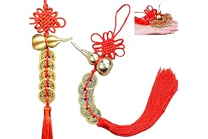 HNZYFUTA 2PCS Feng Shui Good Luck Charms (Metal Gourd with 5 Coins) As Blessing Gifts Bring Health Success Peaceful and Wealth Suitable for Car Furniture,Bag,Home,Office Other Scenes