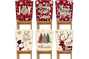 Buryeah 6 Pcs Christmas Chair Back Covers 6 Styles Removable Washable Stretch Dining Room Slip Covers Parson Chair Protector for Christmas Decorations Home Party 23.6'' x 19.7''(Buffalo Plaid)