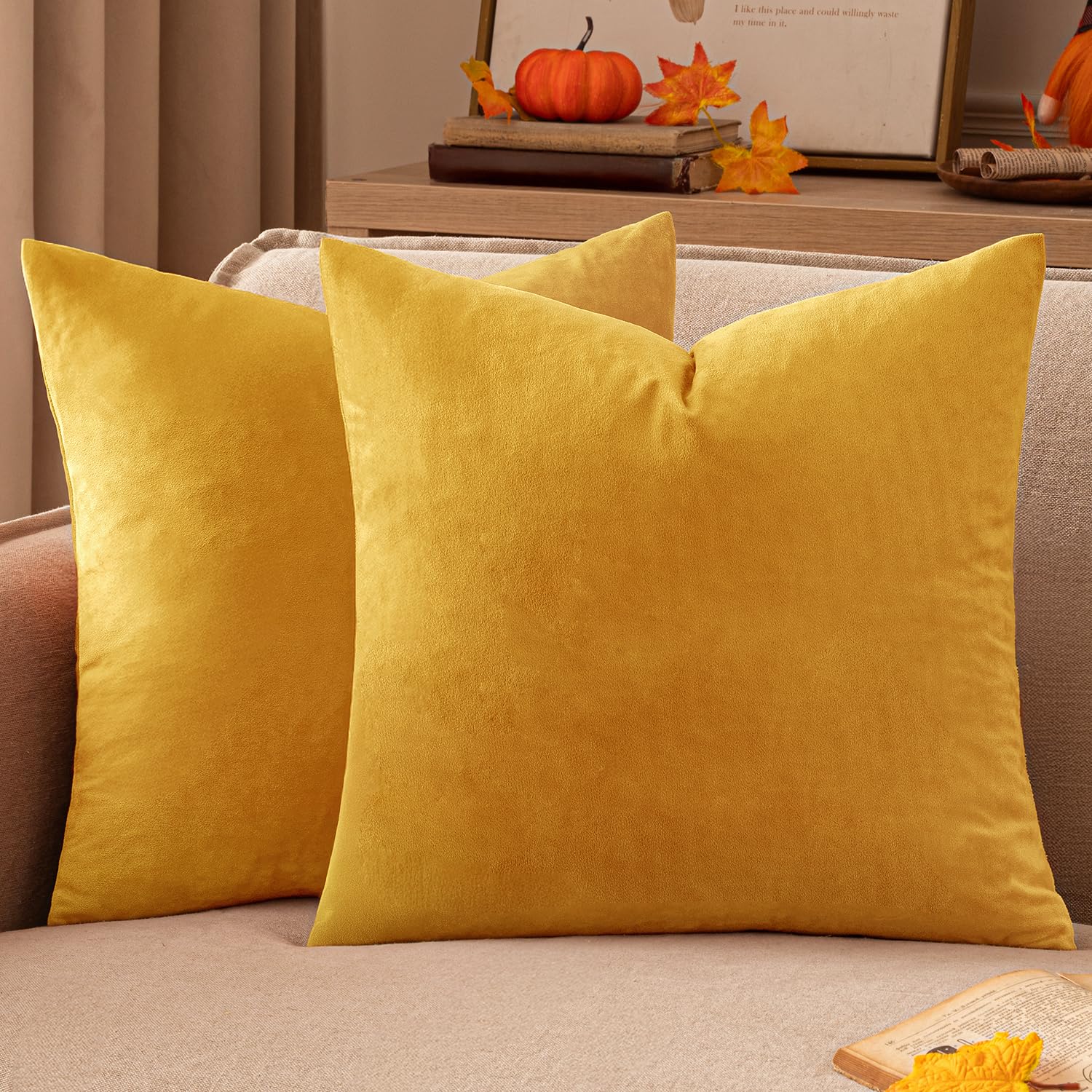 EMEMA Velvet Cushion Covers Orange-yellow Decorative Throw Pillow Case 16x16 Inch 40x40 cm Pillow Covers for Livingroom Sofa Bedroom Pack of 2 — image 1