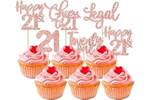 EPHLYN 30 Pack Happy 21st Birthday Cupcake Toppers - Rose Gold Glitter, Twenty-One Cheers to 21 Years Old Birthday Cupcake Picks for Anniversary Party Cake Decorations