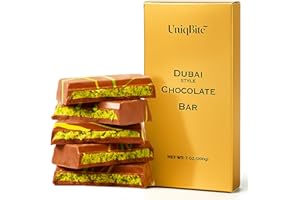 UniqBite Dubai Chocolate Bar Pistachio, 7 oz (200gr), Crunchy Loaded Knafeh Chocolate Bar with Pistachio Cream and Kataifi