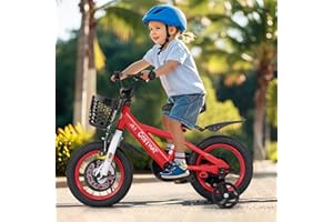 12 14 16 18 Inch Kids Bike with Training Wheels, Adjustable Seat & Dual Brakes, Storage Basket & 95% Pre-Assembled Design, Sp