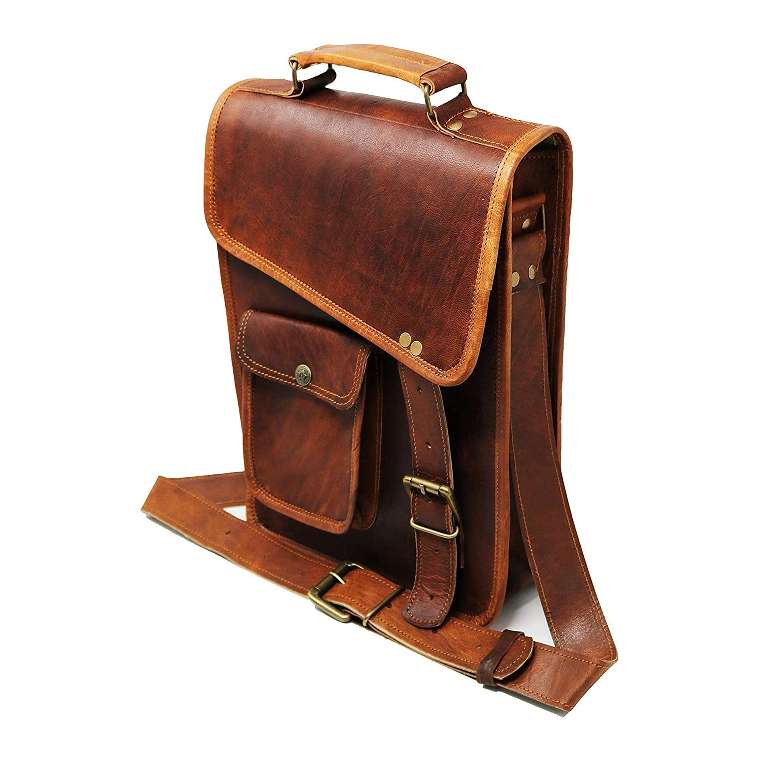 Jaald 11" Leather Messenger Bag Laptop case Office Briefcase Gift for Men Computer Distressed Shoulder Bag