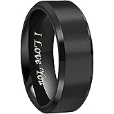 CROWNAL 4mm 6mm 8mm Black/Silver Titanium Wedding Couple Bands Rings Men Women Matte Finish Beveled Edges Engraved I Love You Comfort Fit Size 4 To 16