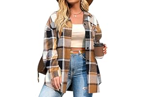 IN'VOLAND Womens Plus Size Shacket Jacket Flannel Plaid Long Sleeve Button Down Shirts Casual Fall Blouses Tops