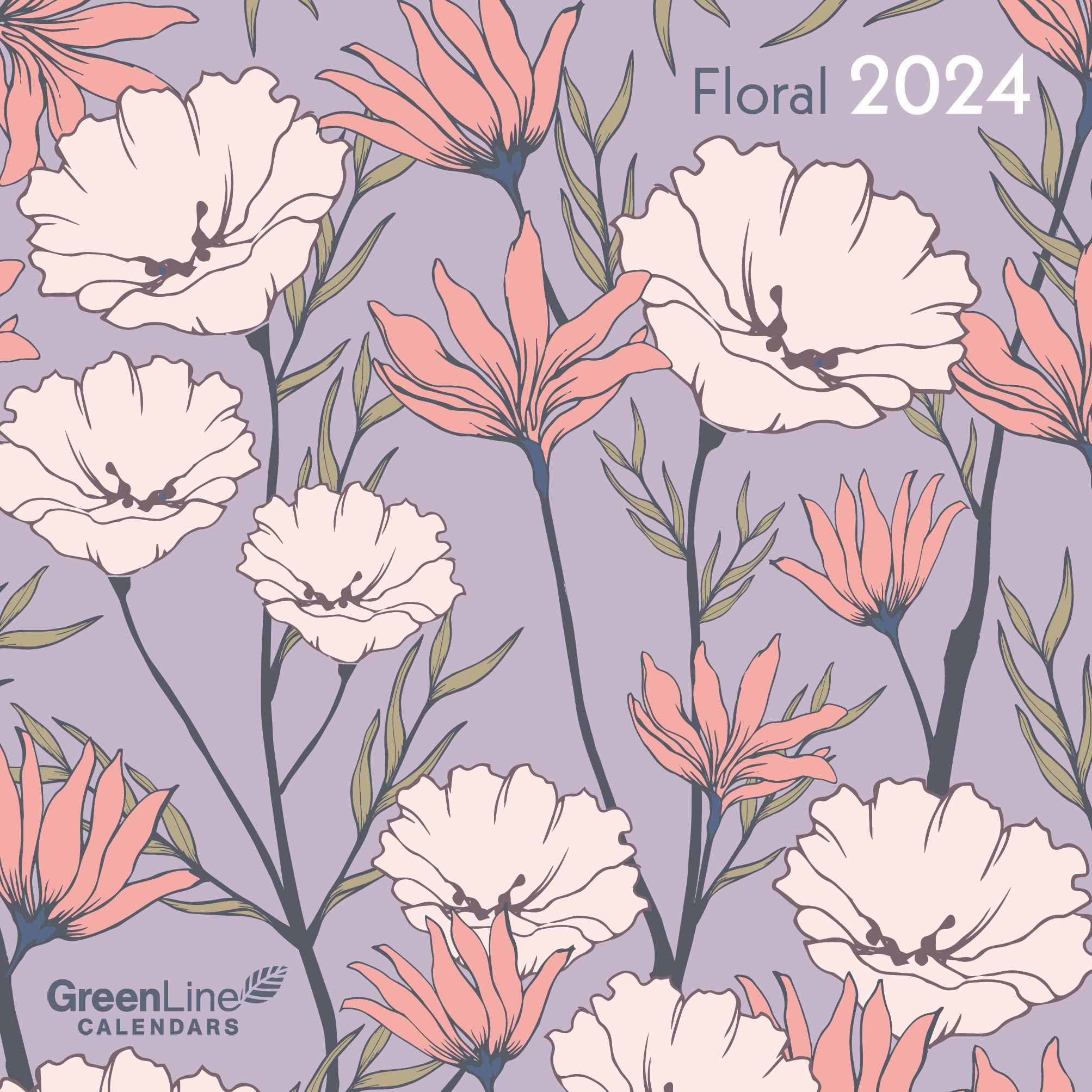 GreenLine Floral 2024 - Wall Calendar - Brochure Calendar - 30 x 30-30 x 60 Open - Flowers, Small