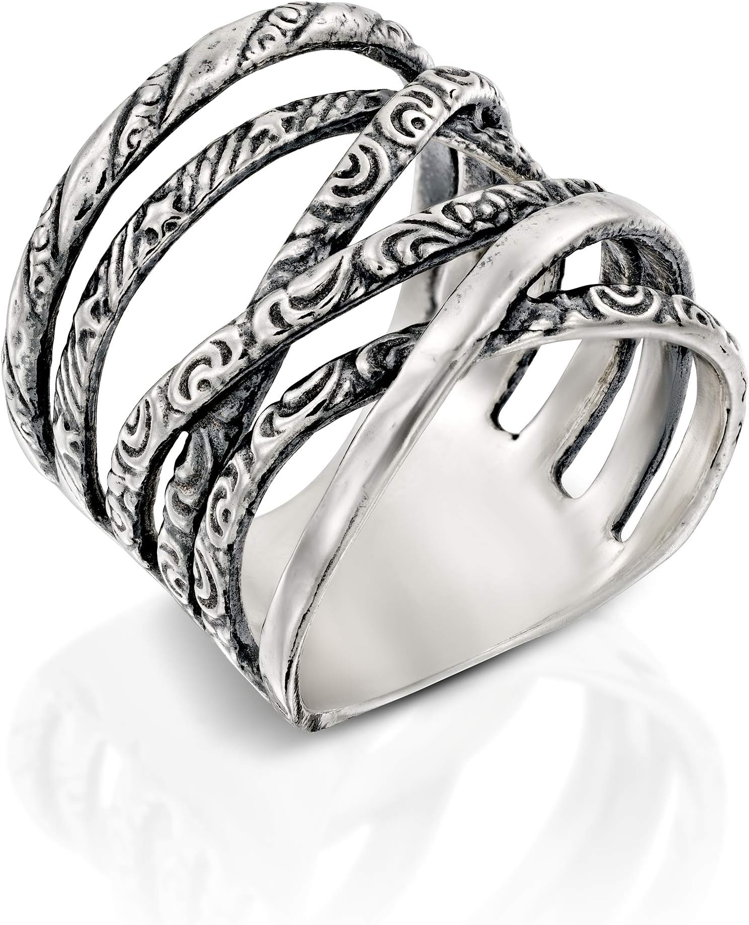 PZ 925 Sterling Silver Multi-Texture Highway Ring