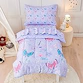 lasoftan Butterfly Toddler Bedding Set for Girls, 4 Piece Bed-in-a-Bag Toddler Comforter Sets, Super Soft Comforter Sheet Set and Comfortable Microfiber Toddler Bed Set