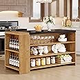 Tribesigns 55" Kitchen Island with Storage, Farmhouse 5-Tier Stationary Island Table with 5 Shelves, Wood Coffee Bar Table Storage Cabinet with Large Countertop for Kitchen, Vintage Brown