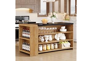 Tribesigns 55" Kitchen Island with Storage, Farmhouse 5-Tier Stationary Island Table with 5 Shelves, Wood Coffee Bar Table Storage Cabinet with Large Countertop for Kitchen, Vintage Brown