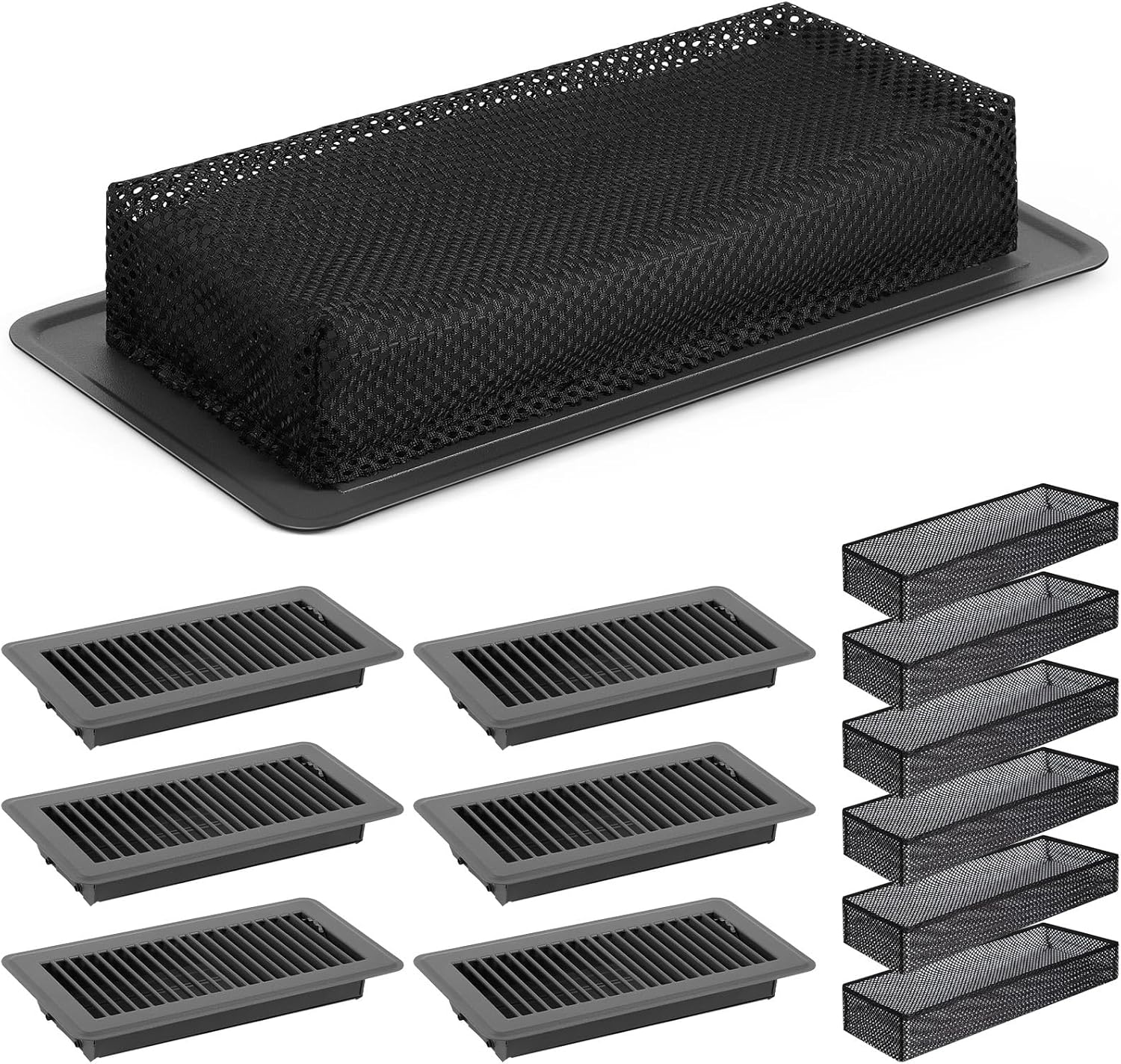 Registers, Grilles & Vents - Therwen 12 Pcs Floor Vents Register with Cover Trap Set, Heavy Duty Floor Vent Covers Walkable Design with Damper and Floor Register Screen Vent Mesh Filters for Floor (Dark Gray, Black,4