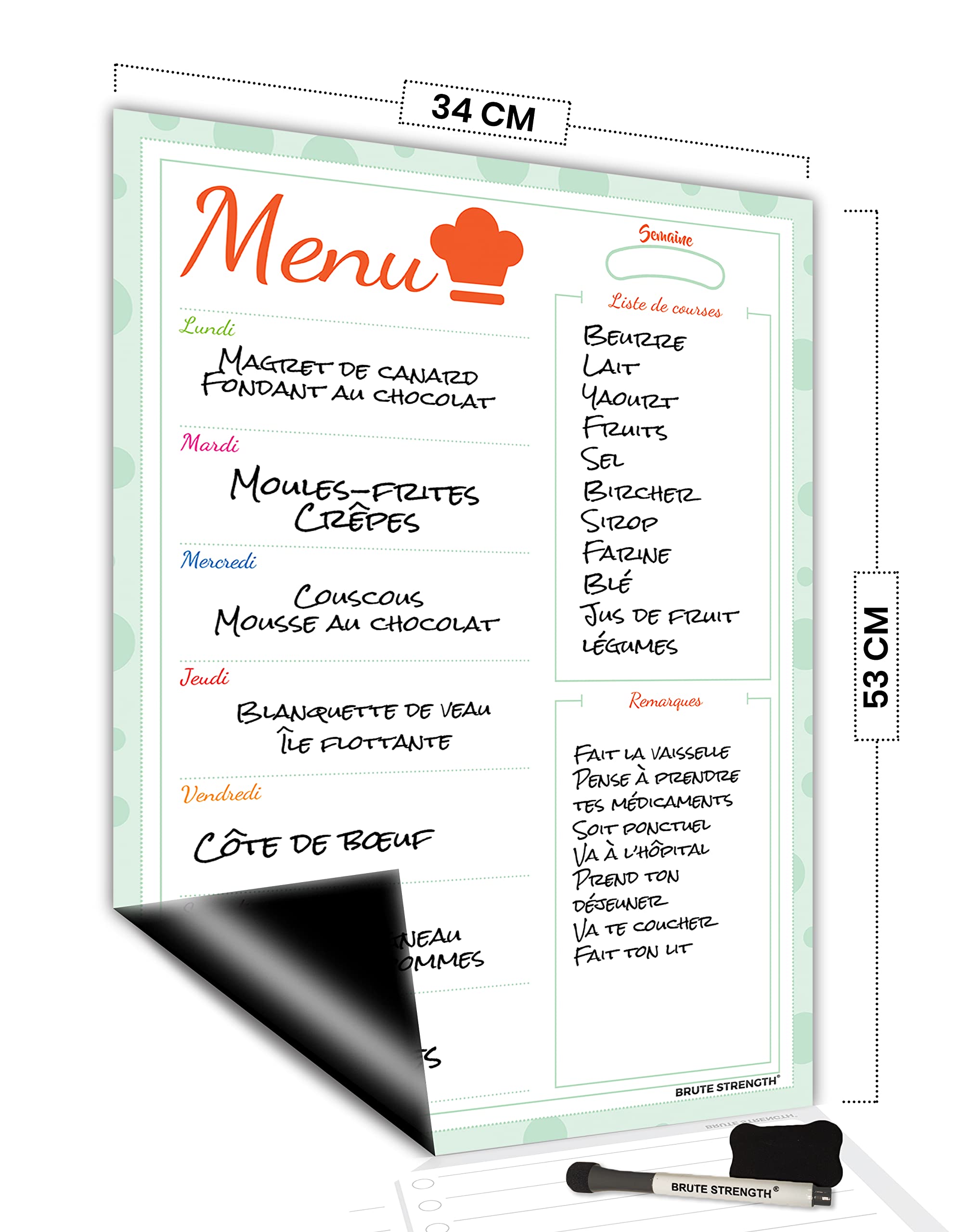 Brute Strength - Magnetic weekly planner whiteboard - 53 x 34 cm - plan board - family planner - to-do planner
