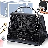 BEAUTYGOODIES - Large Insulated Lunch Bag, Black Croc Purse and Bag for Work, Lunch and Picnics. Designer Croc with Vegan Leather, Classy, Insulated Lunch Tote Bag for Women. Cute and a Great Gift !