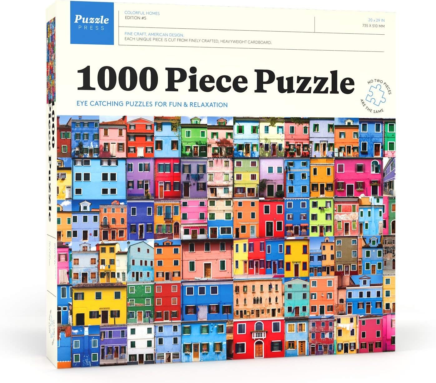 Puzzle Press | Colorful Houses Picture Puzzle 1000 Piece Family Jigsaw Puzzle - Beautiful Colorful Architecture Puzzles